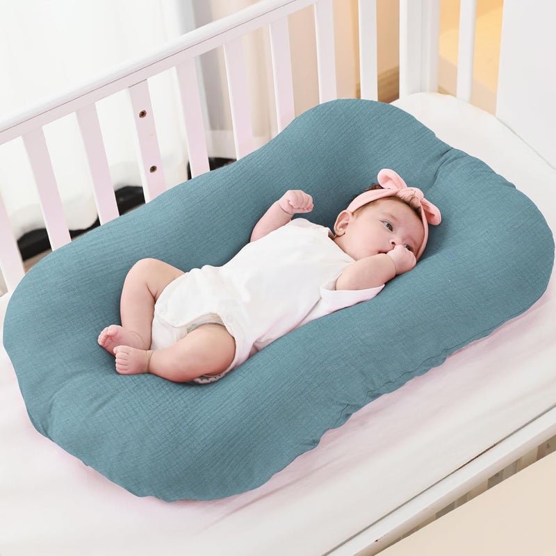 FUNUPUP غطاء سرير الأطفال من FUNUPUP مصنوع من القماش القطني المتين متوافق مع سرير Snuggle Me لحديثي الولادة غطاء وسادة سرير حديثي الولادة قابل للإزالة للأولاد والبنات باللون الأزرق - Image 2