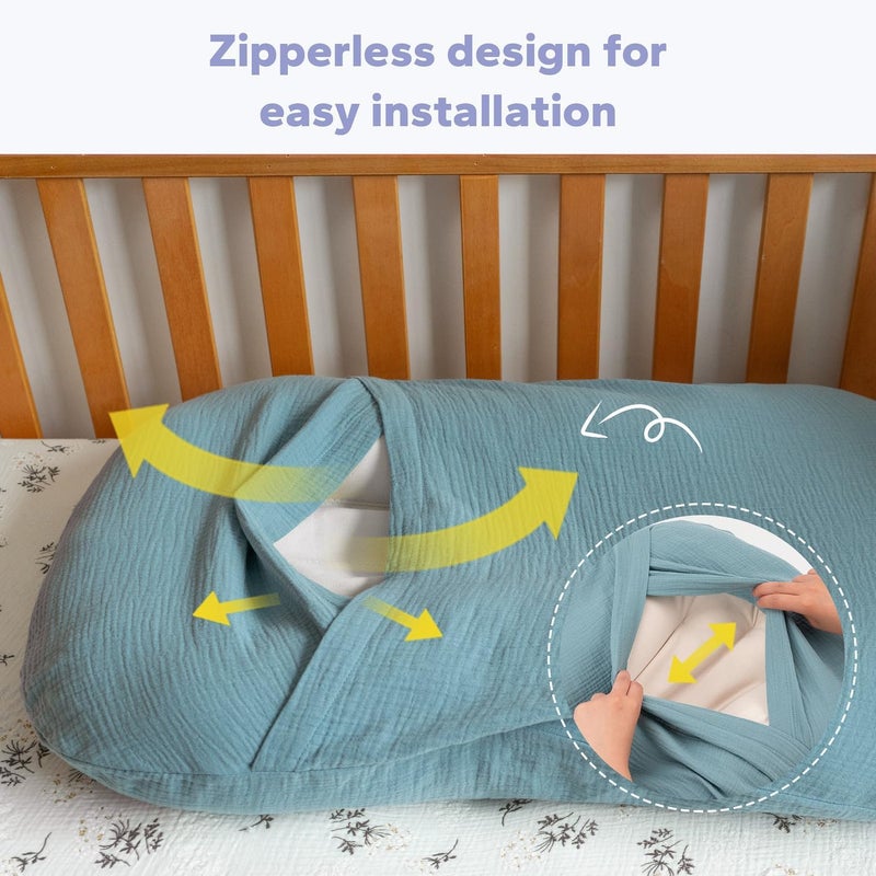 FUNUPUP غطاء سرير الأطفال من FUNUPUP مصنوع من القماش القطني المتين متوافق مع سرير Snuggle Me لحديثي الولادة غطاء وسادة سرير حديثي الولادة قابل للإزالة للأولاد والبنات باللون الأزرق - Image 5