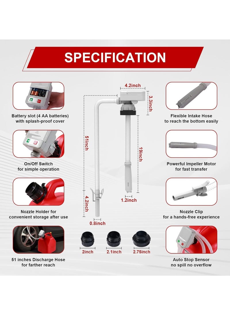 Generic FueI Transfer Pump (2.4GPM), Battery Powered (19 inch) FIexibIe intake hose & 51 inches Discharge Hose Fits Most Gasoline, Diesel Kerosene、Light Oils、Non- Potable Water（grey）  - Image 5