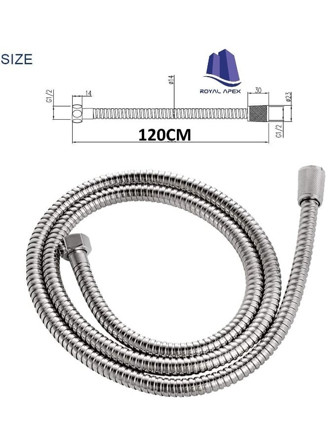 Biella Stainless Steel Flexible Shower Hose With Teflon Tape Replacement For Hand Showerhead Leak-Proof Rust Resistant Shower Pipe Chrome (120Cm)  - Image 2