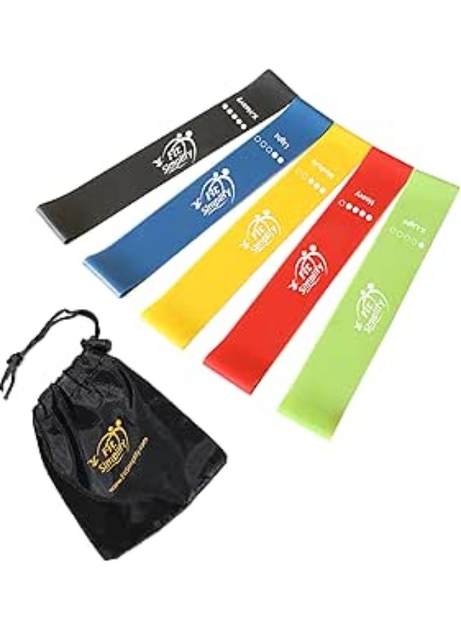 Fit Simplify Resistance Loop Exercise Bands with Instruction Guide and Carry Bag, Set of 5