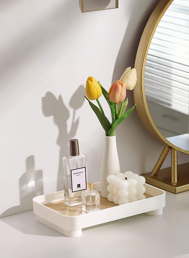 XiuWoo Bathroom Tray Vanity Trays, White Rectangle Decorative Catchall Organizer Storage Small Dresser Tray Counter Perfume Table Serving Tray 24*15cm - Image 1