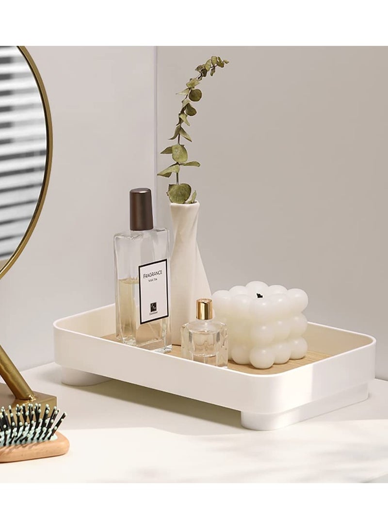 XiuWoo Bathroom Tray Vanity Trays, White Rectangle Decorative Catchall Organizer Storage Small Dresser Tray Counter Perfume Table Serving Tray 24*15cm - Image 2