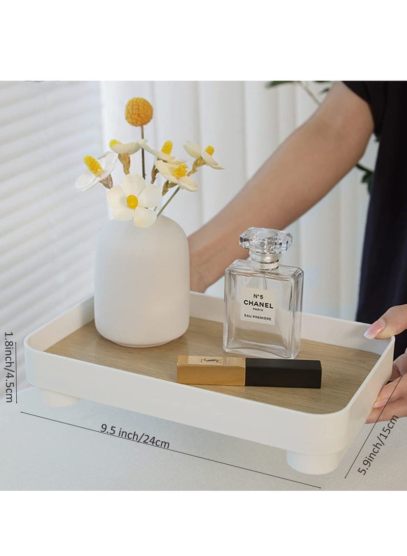 XiuWoo Bathroom Tray Vanity Trays, White Rectangle Decorative Catchall Organizer Storage Small Dresser Tray Counter Perfume Table Serving Tray 24*15cm - Image 3