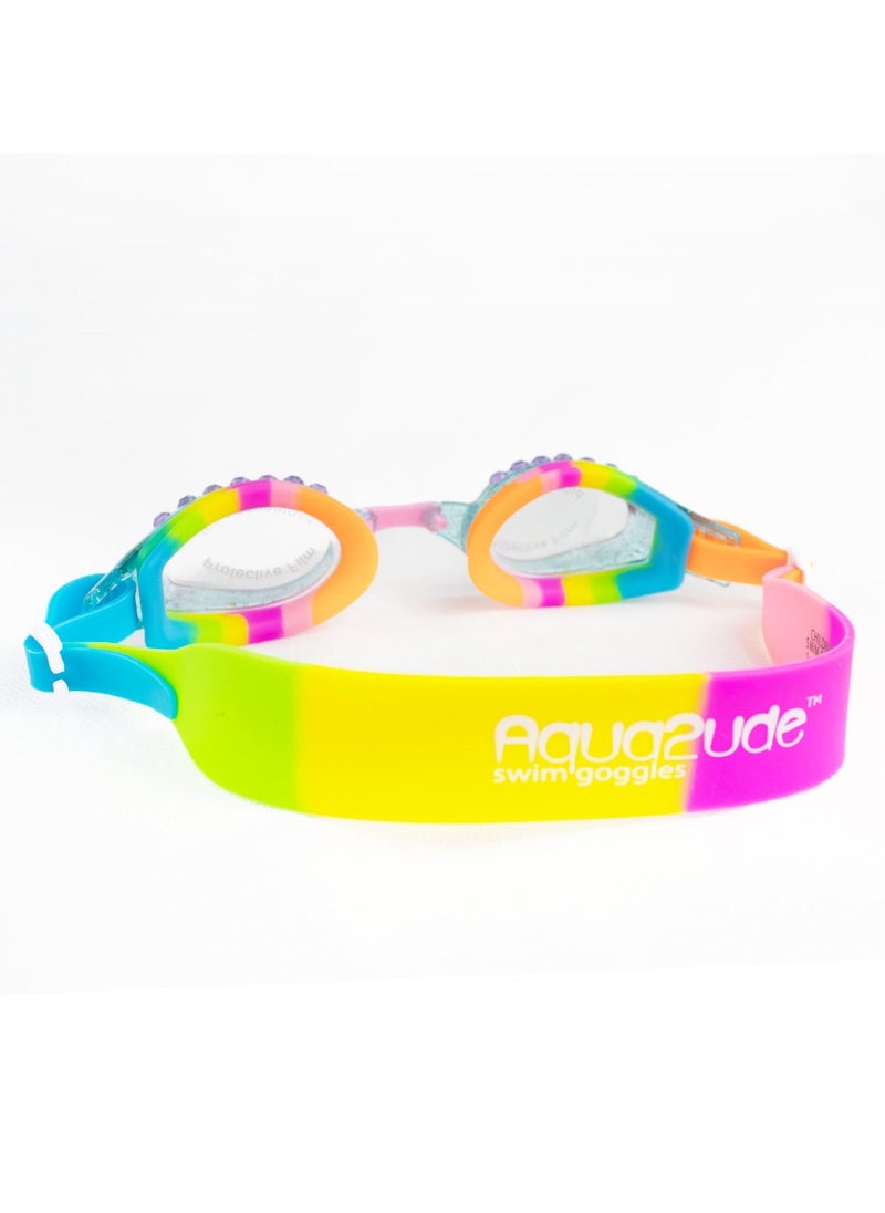 Aqua2ude Aqua2ude Glitter Rhinestone Rainbow Anti-Fog, Polarized, UV Protection Kids Swim Goggles  - Image 2