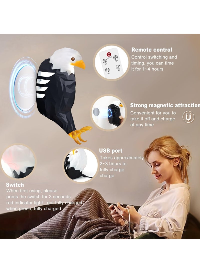 Bald Eagle Wall Light, American Animal Bird Wall Night Light, Magnetic Led Wall Mounted Eagle Lamp, with Remote Control, USB Charging, Battery Operated - Image 4