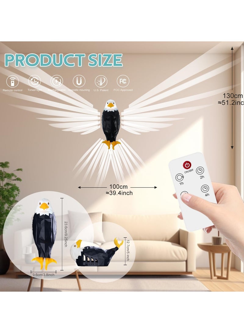 Bald Eagle Wall Light, American Animal Bird Wall Night Light, Magnetic Led Wall Mounted Eagle Lamp, with Remote Control, USB Charging, Battery Operated - Image 3