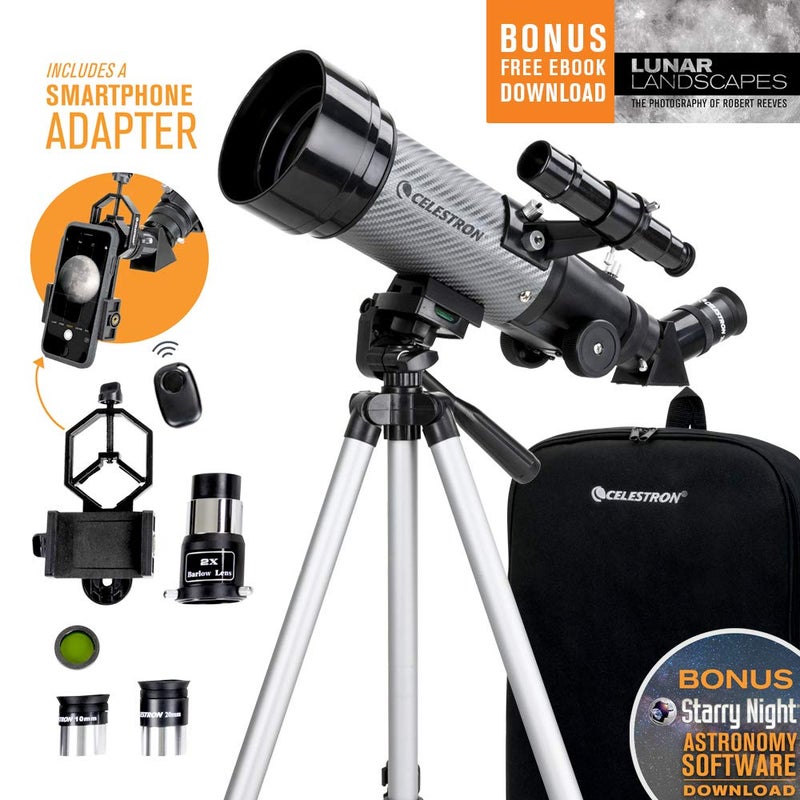 Celestron - 70mm Travel Scope DX - Portable Refractor Telescope - Fully-Coated Glass Optics - Ideal Telescope for Beginners - Bonus Astronomy Software Package - Digiscoping Smartphone Adapter - Image 2
