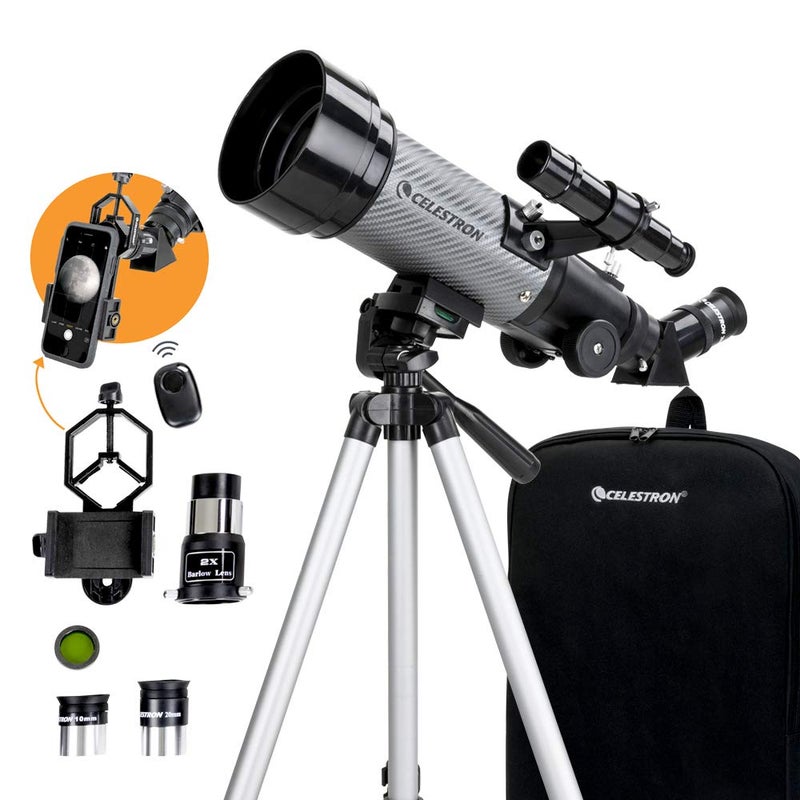 Celestron - 70mm Travel Scope DX - Portable Refractor Telescope - Fully-Coated Glass Optics - Ideal Telescope for Beginners - Bonus Astronomy Software Package - Digiscoping Smartphone Adapter - Image 1
