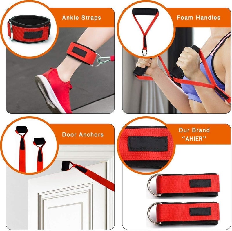 Ahier مجموعة أحزمة المقاومة Ahier 14 قطعة لأداء التمارين للرجال والنساء من 20 رطل إلى 40 رطل مع أحزمة مرنة ومثبت باب وأحزمة كاحل لتدريب اليوغا - Image 5