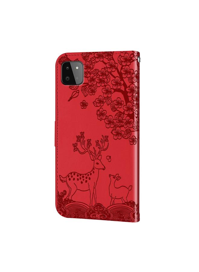 اس-توب جراب لهاتف Samsung Galaxy A22 5G من جلد البولي يوريثان بنقش غزال سيكا مع حامل وفتحة بطاقة ومحفظة وإطار صورة - Image 3