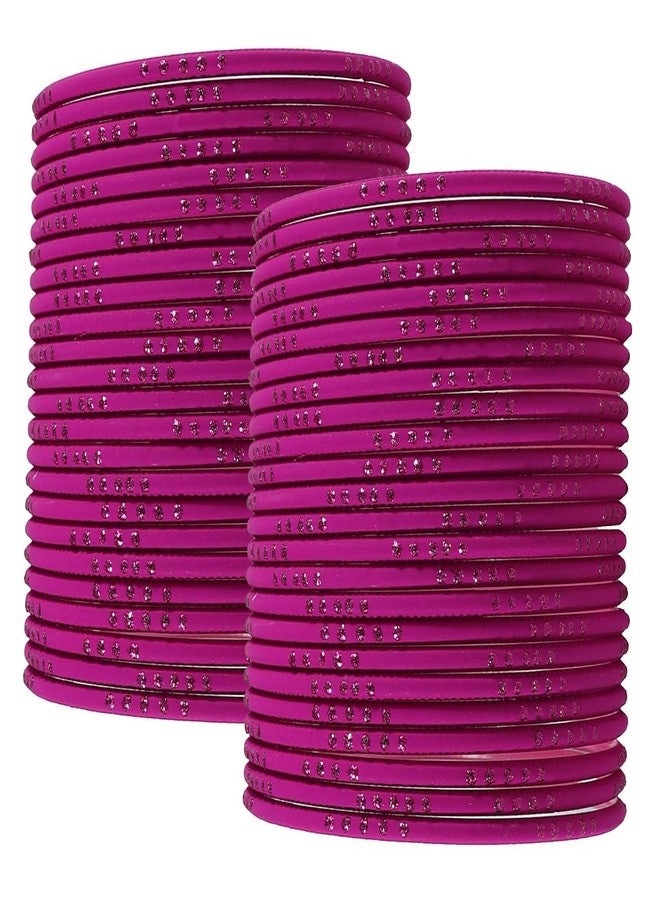 ZULKA Metal with Glitter Polka Dots & Cutting Design Stylish Bangles Set For Women & Girls | Metal Bangles | Traditional Women Bangles | Fancy Metal Chudi- Pack of 48 Bangles, (Magenta-2.2) - Image 2