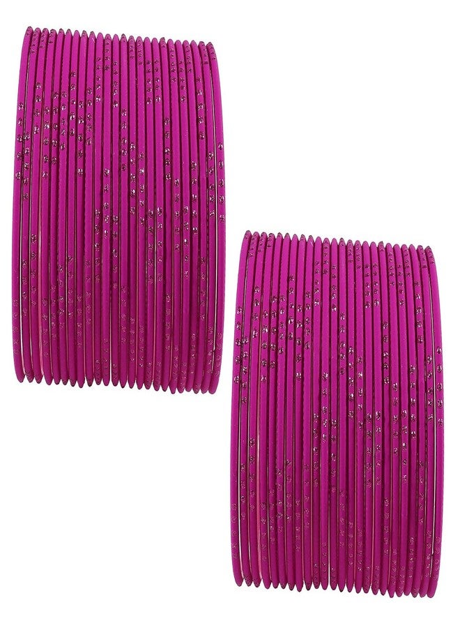 ZULKA Metal with Glitter Polka Dots & Cutting Design Stylish Bangles Set For Women & Girls | Metal Bangles | Traditional Women Bangles | Fancy Metal Chudi- Pack of 48 Bangles, (Magenta-2.2) - Image 1