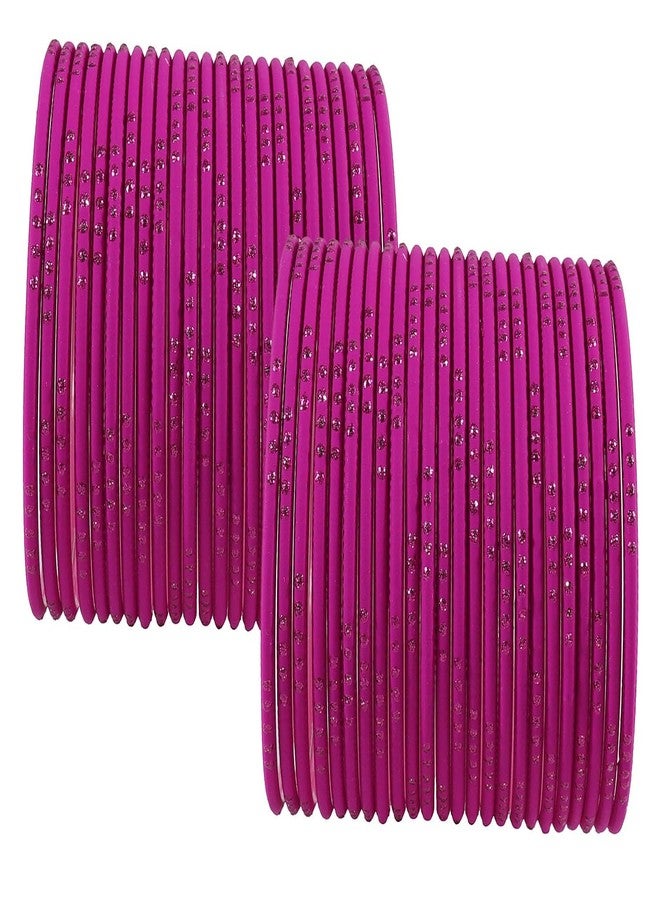 ZULKA Metal with Glitter Polka Dots & Cutting Design Stylish Bangles Set For Women & Girls | Metal Bangles | Traditional Women Bangles | Fancy Metal Chudi- Pack of 48 Bangles, (Magenta-2.2) - Image 3