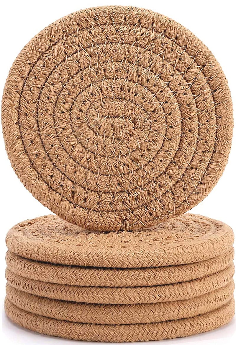 ABenkle Woven Coasters for Drinks Set of 6 Boho Absorbent Drinking Coaster 43 Inch  Perfect Housewarming Gift Home Decor Bar Essentials for Coffee Table