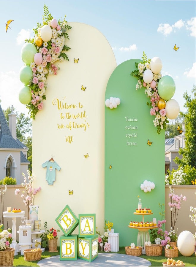 HB HBB MAGIC Beige Green Arch Backdrop Cover Set of 2 Spandex Arch Covers 7.2 and 6ft Wedding Birthday Party Arch Covers Stretchy Backdrop Bridal Baby Shower Biege Lavender Arch Stand Cover - Image 1