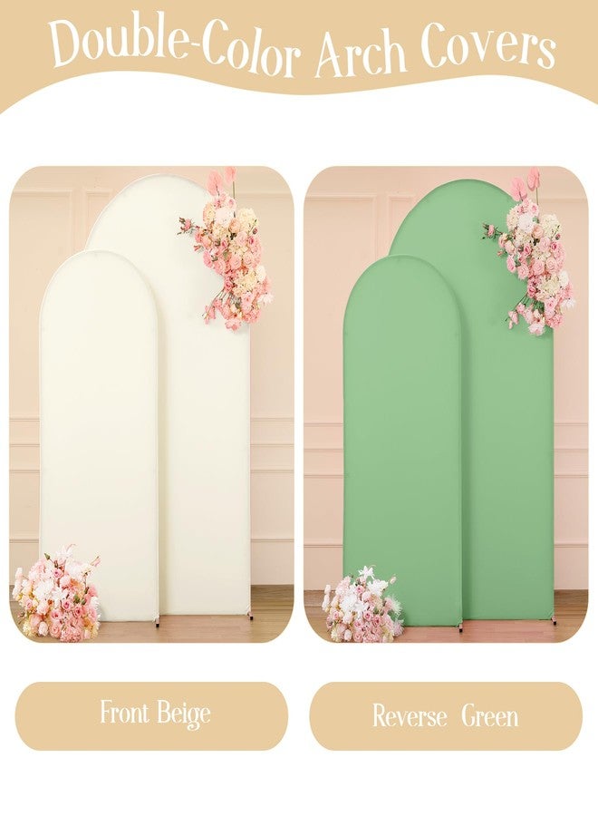 HB HBB MAGIC Beige Green Arch Backdrop Cover Set of 2 Spandex Arch Covers 7.2 and 6ft Wedding Birthday Party Arch Covers Stretchy Backdrop Bridal Baby Shower Biege Lavender Arch Stand Cover - Image 3