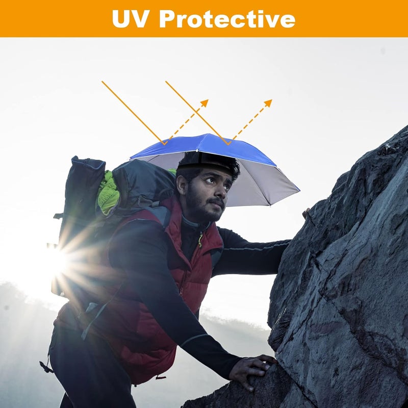 Pilipane Umbrella Hat  65cm Sunscreen Windproof Hands for f ree heads Umbrella hat heads Mounted Umbrella Top Folding Hat Umbrella for Adults and Kids Men Women Blue - Image 2