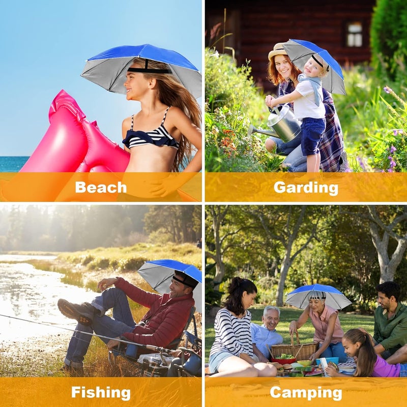 Pilipane Umbrella Hat  65cm Sunscreen Windproof Hands for f ree heads Umbrella hat heads Mounted Umbrella Top Folding Hat Umbrella for Adults and Kids Men Women Blue - Image 4