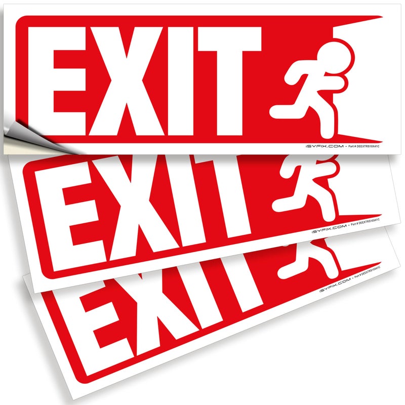 iSYFIX iSYFIX Exit Signs Stickers - 3 Pack 10x4 Inch - Premium Self-Adhesive Vinyl  Laminated for Ultimate UV  Weather  Scratch  Water and Fade Resistance  for Office  Buildings  Workplace  Indoor & Outdoor  - Image 1