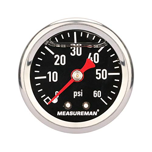 MEASUREMAN Fuel Pressure Gauge 0-60psi 1.5" Dial, 1/8" NPT Back, Stainless Steel Case, Brass Inside, Glycerin Filled, Black Dial - Image 2