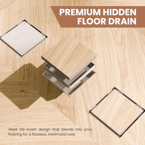 InArt Quadrate 5x5 Inch Tile Insert Floor Drain Jali | 304 Stainless Steel Invisible Shower Drain Channel for 13mm Tile | Anti-Cockroach Trap | Silver - 5 Year Warranty - Image 5
