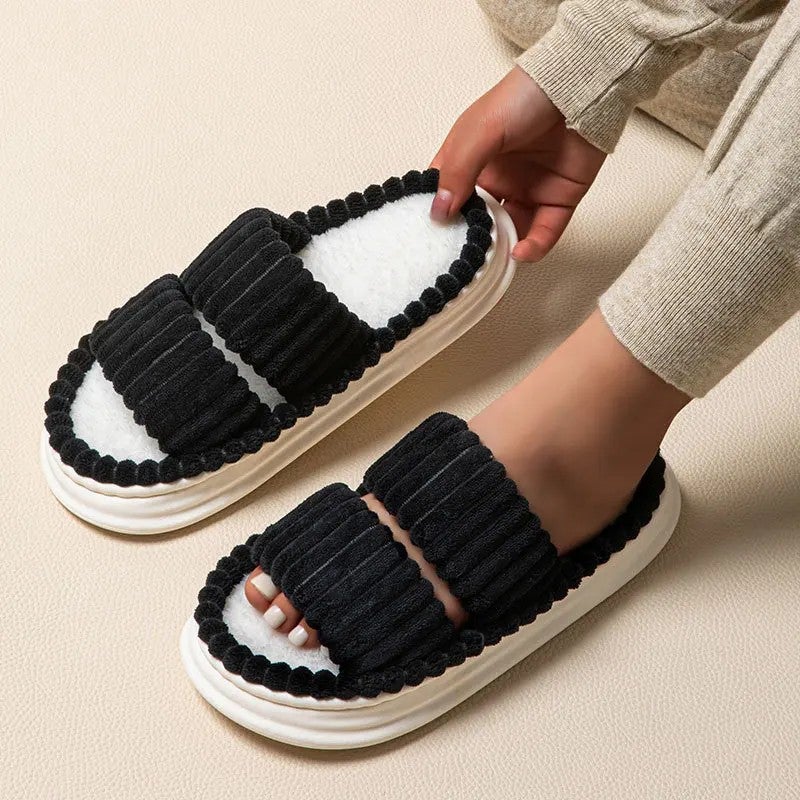 Y&D Household Wool slippers Wear Thick-soled Cotton slippers Outside Indoor Warm Opening Sandals for Women and Girls - Image 3