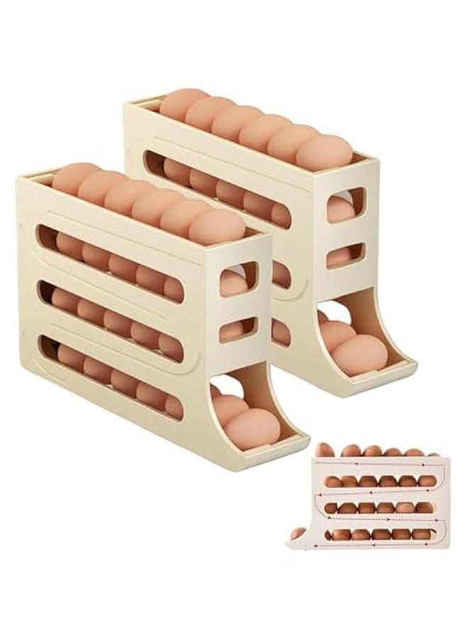 HOOKOR Durku 2 Pcs Egg Holder for Fridge, 4-Layer Automatic Egg Rolling Dispenser, Holds 30 Eggs Simultaneously, Space Saving Egg Tray for Refrigerator, Works In The Kitchen, Cabinets (Beige-2pcs)  - Image 1