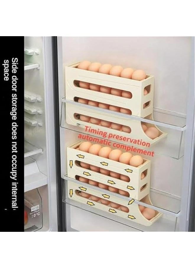 HOOKOR Durku 2 Pcs Egg Holder for Fridge, 4-Layer Automatic Egg Rolling Dispenser, Holds 30 Eggs Simultaneously, Space Saving Egg Tray for Refrigerator, Works In The Kitchen, Cabinets (Beige-2pcs)  - Image 4