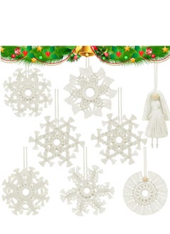 Antikiano 8 Pcs Christmas Macrame Ornaments Snowflake Macrame Decor Fairy Crochet Ornaments Handmade Woven Hanging Boho Mini Macrame Wall Hanging for Winter Home Wedding Party Decor  - Image 1