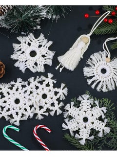 Antikiano 8 Pcs Christmas Macrame Ornaments Snowflake Macrame Decor Fairy Crochet Ornaments Handmade Woven Hanging Boho Mini Macrame Wall Hanging for Winter Home Wedding Party Decor  - Image 4