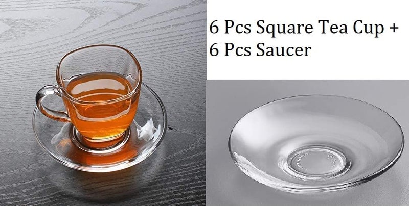 WQR Premium Glass Tea Cup and Saucer Coffee Cup Set of 6 (6 Cups and 6 Saucers) 190 ML Transparent Cups and Saucer Set Coffee, Tea, Green Tea (Italian) - Image 5