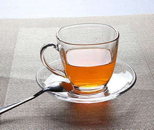 WQR Premium Glass Tea Cup and Saucer Coffee Cup Set of 6 (6 Cups and 6 Saucers) 190 ML Transparent Cups and Saucer Set Coffee, Tea, Green Tea (Italian) - Image 3