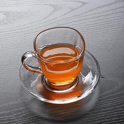 WQR Premium Glass Tea Cup and Saucer Coffee Cup Set of 6 (6 Cups and 6 Saucers) 190 ML Transparent Cups and Saucer Set Coffee, Tea, Green Tea (Italian) - Image 1