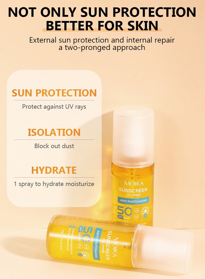 مويكا رذاذ زيت واقي من الشمس - بخاخ واقي من الشمس للجسم SPF 50 توهج واقي من الشمس ترطيب رذاذ زيت جسم خفيف الوزن SPF ، حماية واسعة الطيف من الأشعة فوق البنفسجية / الأشعة فوق البنفسجية UVA - Image 2