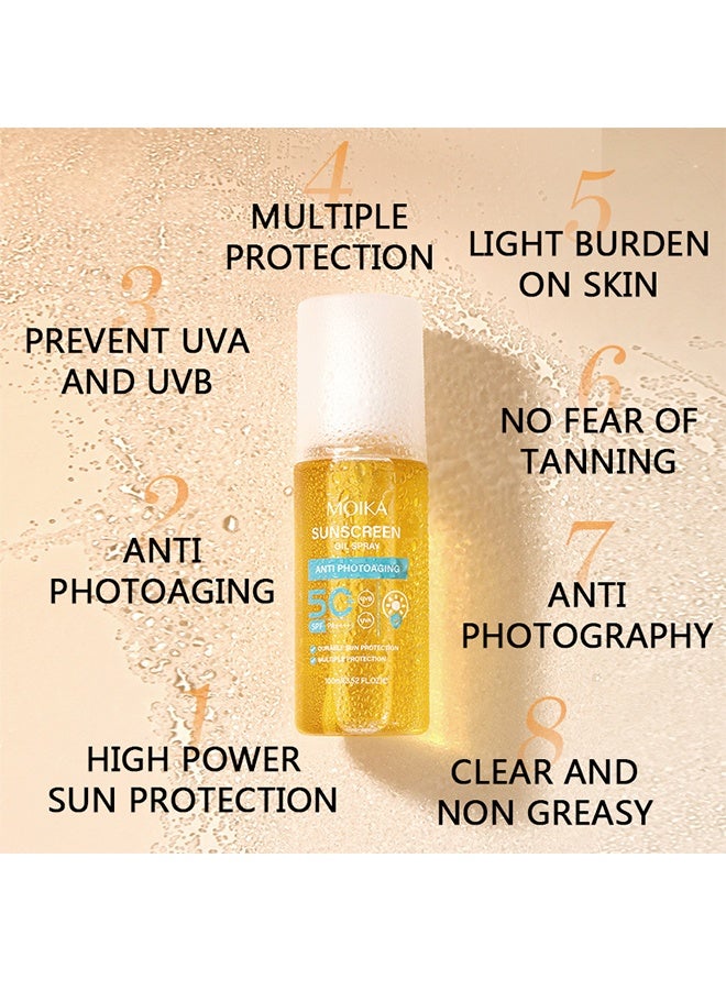 مويكا رذاذ زيت واقي من الشمس - بخاخ واقي من الشمس للجسم SPF 50 توهج واقي من الشمس ترطيب رذاذ زيت جسم خفيف الوزن SPF ، حماية واسعة الطيف من الأشعة فوق البنفسجية / الأشعة فوق البنفسجية UVA - Image 3