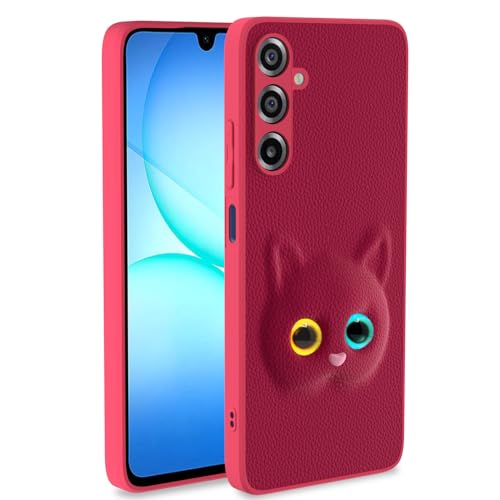 Pikkme Back Cover for Samsung Galaxy M17 5G / A17 5G / F17 5G | Cute Cat Leather Finish | Soft TPU | Bumper Case for Girls (Pink) - Image 1