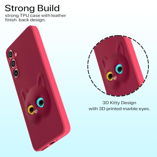 Pikkme Back Cover for Samsung Galaxy M17 5G / A17 5G / F17 5G | Cute Cat Leather Finish | Soft TPU | Bumper Case for Girls (Pink) - Image 2