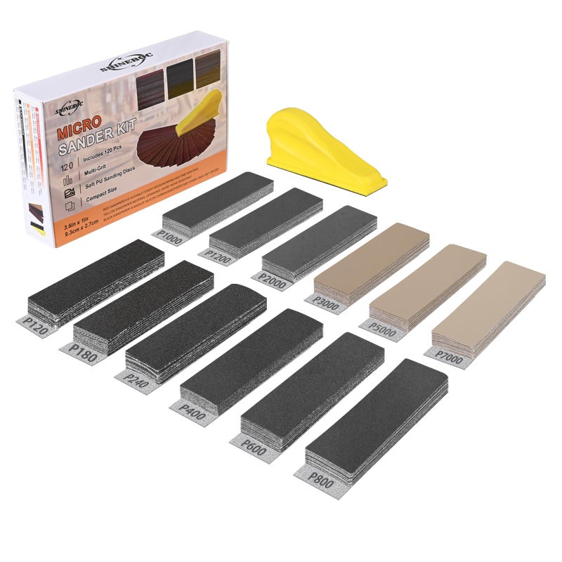 Shineboc 120 PCS Micro Sander Kit, Detail & Mini Hand Sanding Block, 120â€“7000 Grit Silicon Carbide Sandpaper Assortment for Wood, Crafts, Tight Spaces and DIY Projects - Image 1