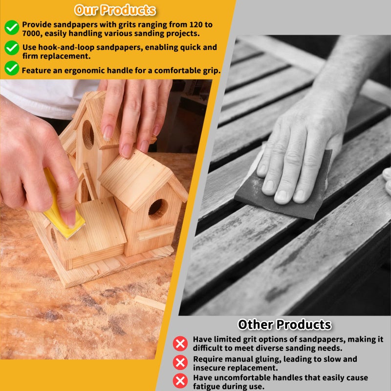 Shineboc 120 PCS Micro Sander Kit, Detail & Mini Hand Sanding Block, 120â€“7000 Grit Silicon Carbide Sandpaper Assortment for Wood, Crafts, Tight Spaces and DIY Projects - Image 5