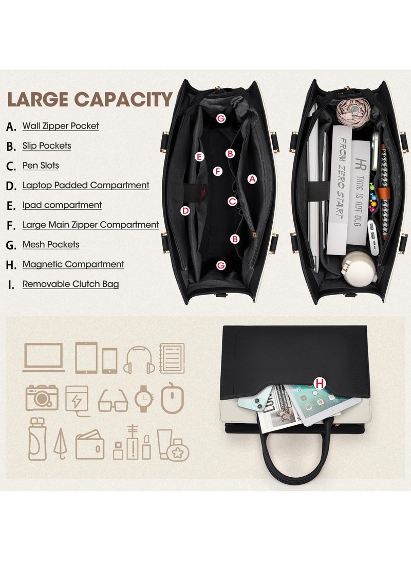 erorex Laptop Tote Bags for Women 15.6 Inch Designer Ladies Leather laptop handbags Waterproof Briefcase with Clutch Bag for Work School Business  - Image 5