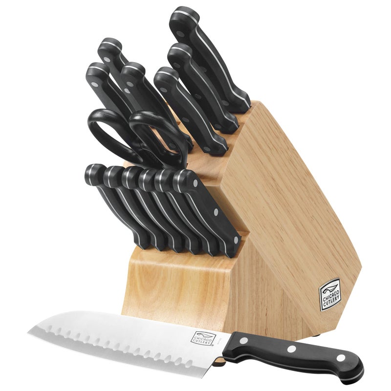 Chicago Cutlery Chicago Cutlery Essentials 15 Piece Stainless Steel Kitchen Knife Set with Shears, Paring, Fruit, Utility, Santoku, Bread, and Steak Knives, Knife Set for the Kitchen with Block  - Image 1