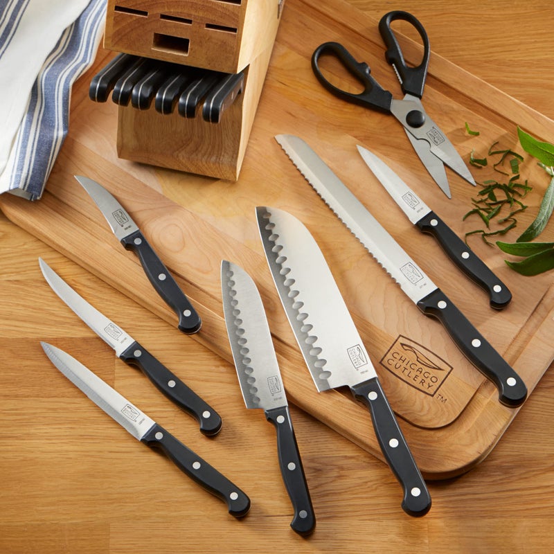 Chicago Cutlery Chicago Cutlery Essentials 15 Piece Stainless Steel Kitchen Knife Set with Shears, Paring, Fruit, Utility, Santoku, Bread, and Steak Knives, Knife Set for the Kitchen with Block  - Image 4