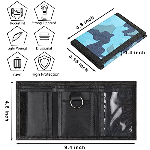 Lamiza Kids Wallet for Boys Girls Teens Trifold, Canvas Toddler Wallet for Boys, Cute Zipper Wallets Youth with Coin Pocket and Card Holders, Novelty Wallets for Childrens Birthday Gifts (Camo blue suit) - Image 3