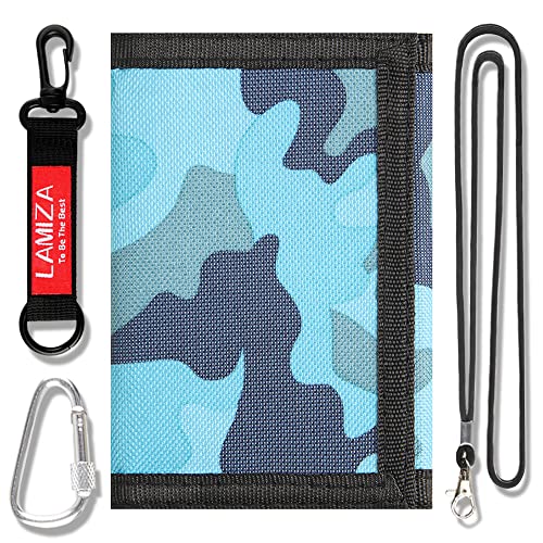 Lamiza Kids Wallet for Boys Girls Teens Trifold, Canvas Toddler Wallet for Boys, Cute Zipper Wallets Youth with Coin Pocket and Card Holders, Novelty Wallets for Childrens Birthday Gifts (Camo blue suit) - Image 1