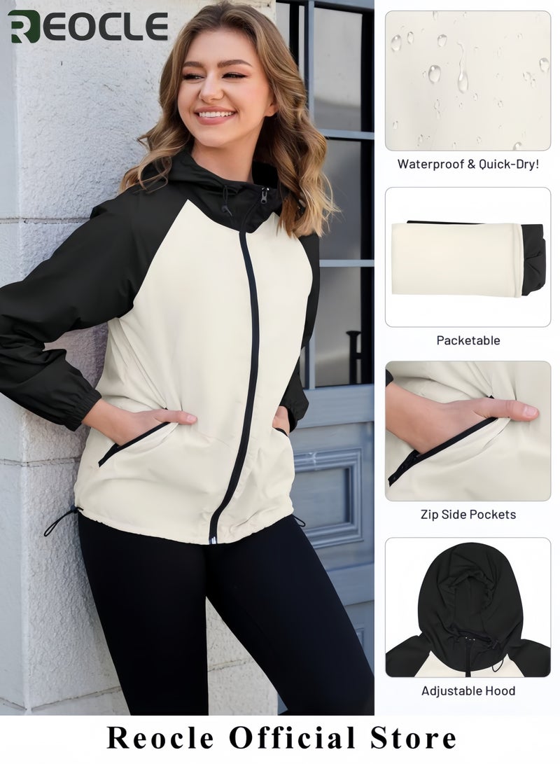 REOCLE Packable Rain Jacket Women Waterproof Lightweight Rain Coats for Women with Hood Outdoor Windbreaker Jacket - Image 3