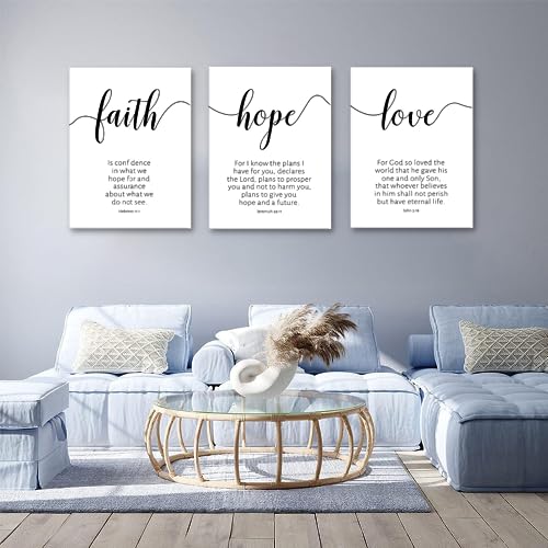 Creoate Bible Verses Canvas Wall Art 3 Pieces, Faith Hope Love, Christian Inspirational Religious Wall Decor for Bedroom, Living Room, 12x16 Inch - Image 2