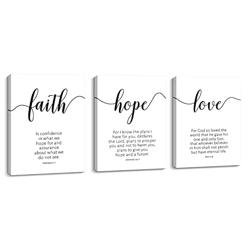 Creoate Bible Verses Canvas Wall Art 3 Pieces, Faith Hope Love, Christian Inspirational Religious Wall Decor for Bedroom, Living Room, 12x16 Inch - Image 1