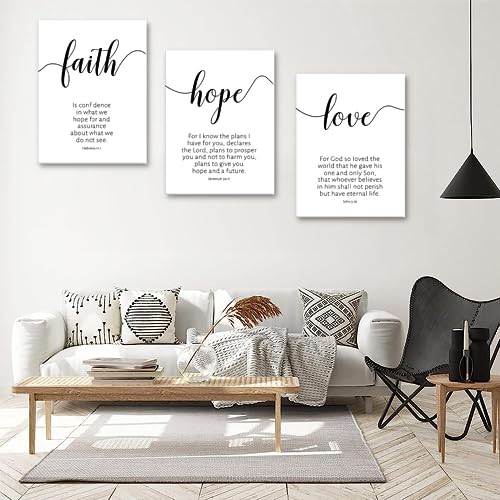 Creoate Bible Verses Canvas Wall Art 3 Pieces, Faith Hope Love, Christian Inspirational Religious Wall Decor for Bedroom, Living Room, 12x16 Inch - Image 4