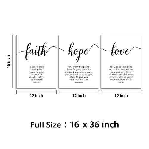 Creoate Bible Verses Canvas Wall Art 3 Pieces, Faith Hope Love, Christian Inspirational Religious Wall Decor for Bedroom, Living Room, 12x16 Inch - Image 3